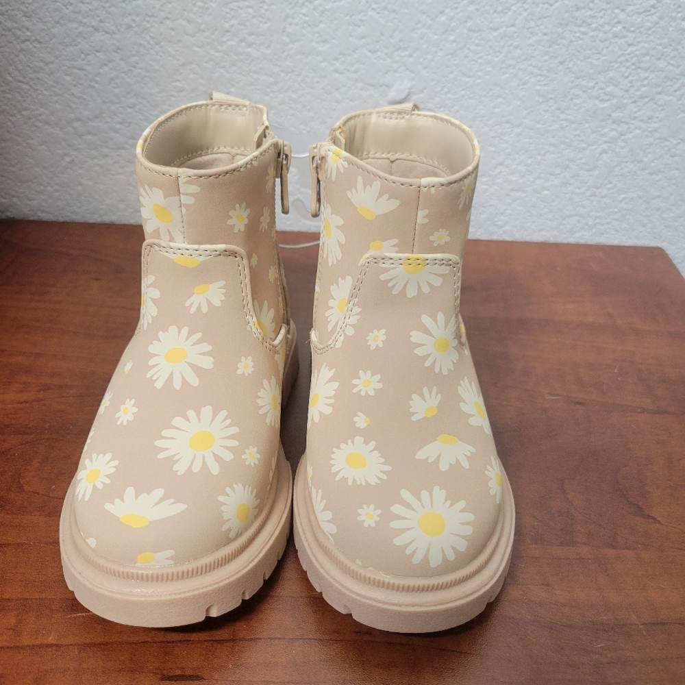 Cat & Jack Girls Floral Tan Kids Boots Size 8 Nwt